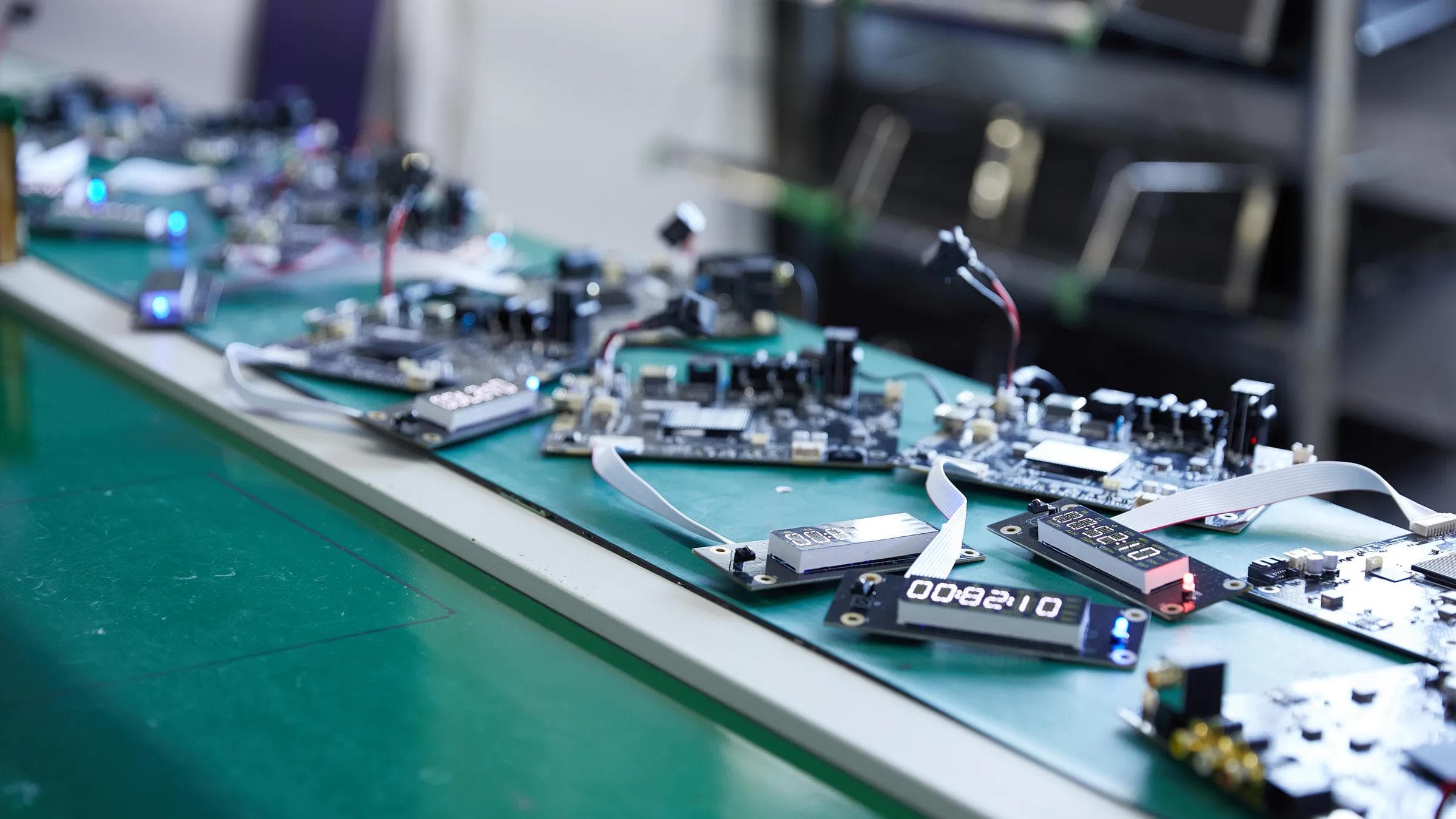 Electronic assemblies on a production workbench